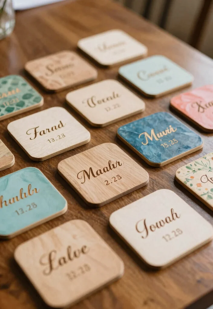 14 DIY Wedding Favor Ideas for Guests on a Budget 25 14 DIY Wedding Favor Ideas for Guests on a Budget 5. Personalized Coasters 0