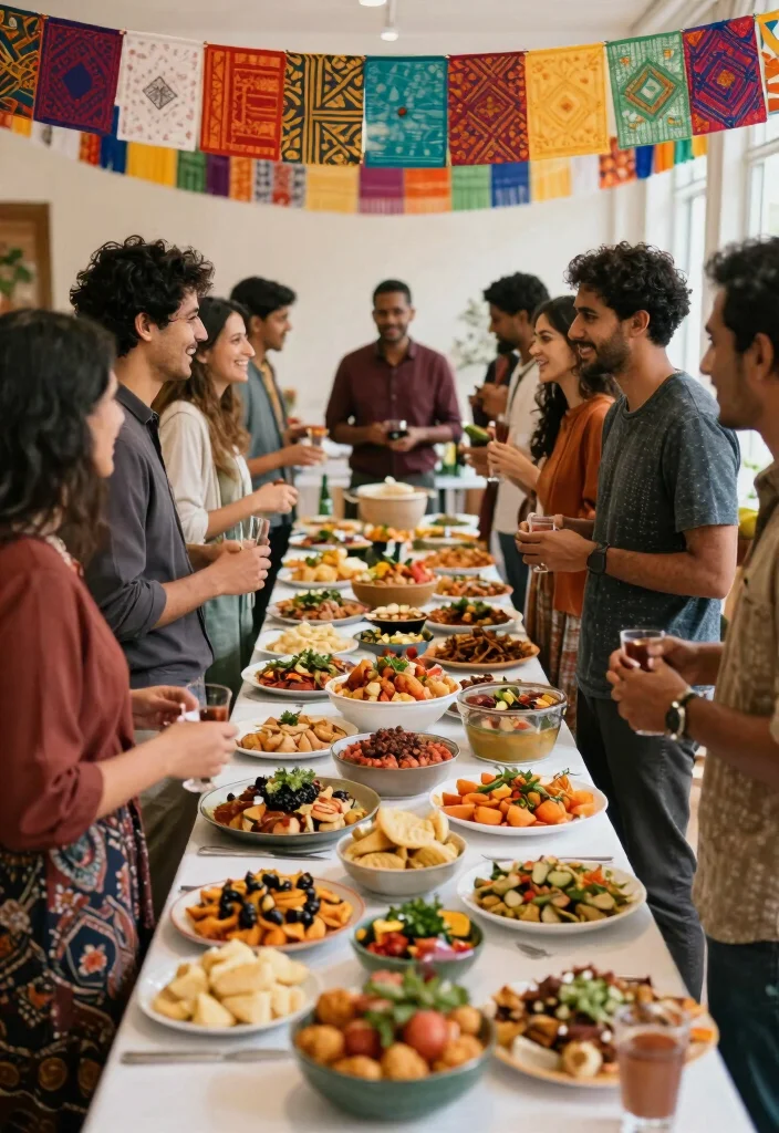 14 Engagement Party Theme Ideas That Are Easy to Style and Plan 13. International Potluck 0