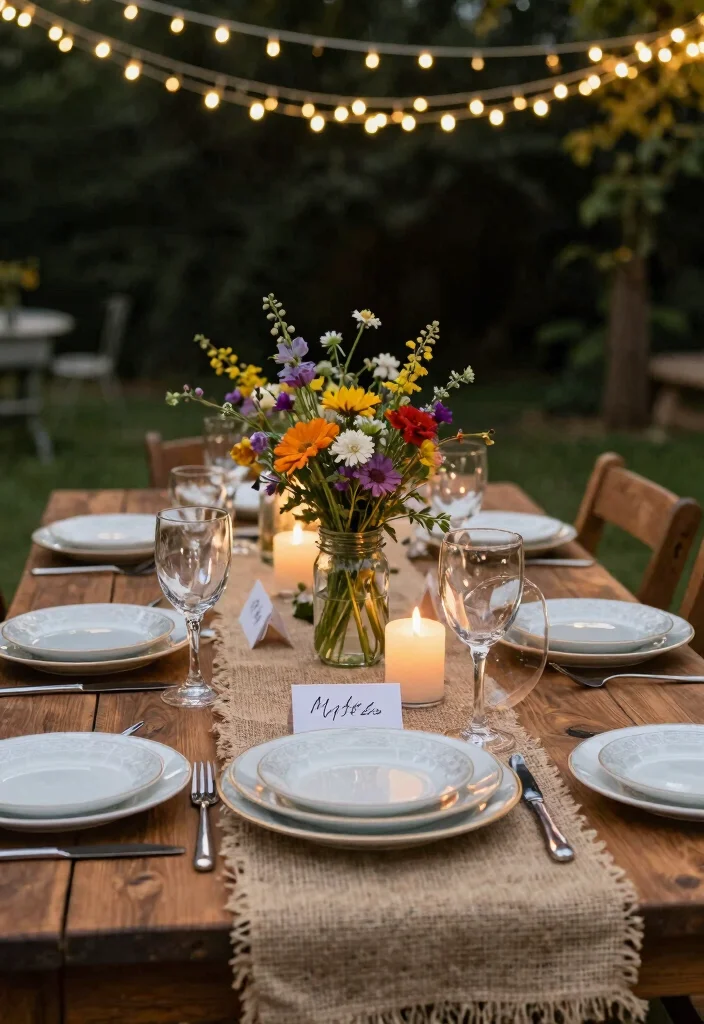 14 Garden Wedding Decoration Ideas for Romantic Outdoor Settings 2. Rustic Table Settings 0