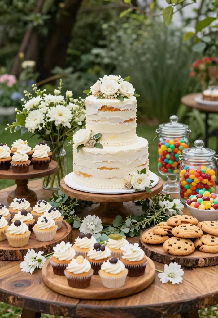 14 Garden Wedding Decoration Ideas for Romantic Outdoor Settings 7. Themed Dessert Tables 0