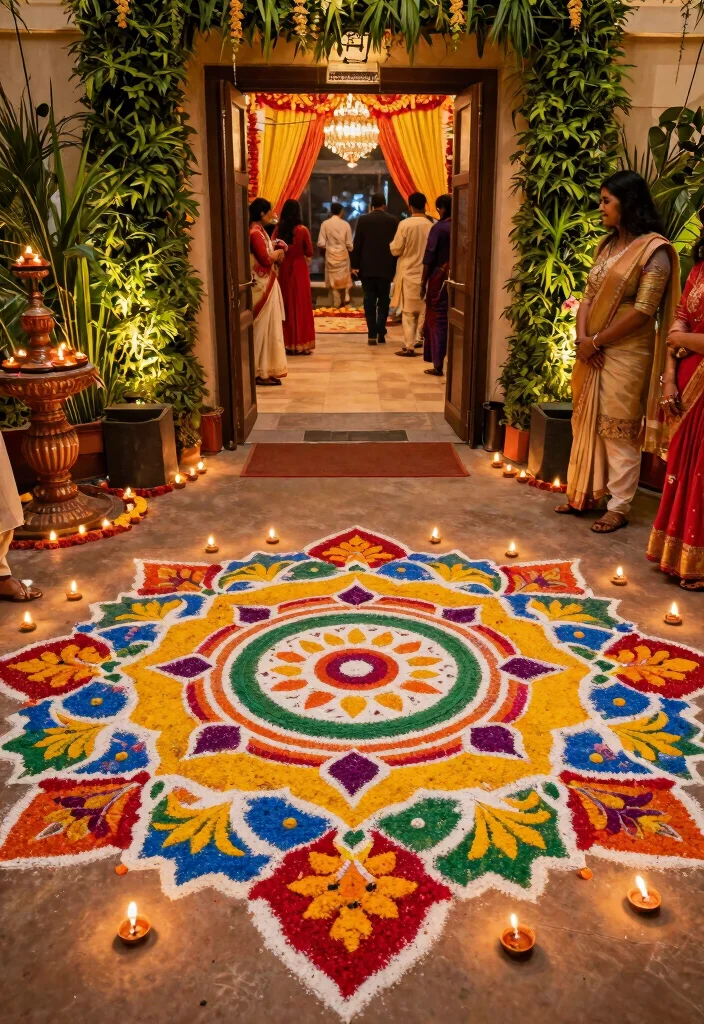 14 Indian Wedding Decoration Ideas Full of Color and Tradition 5. Artistic Rangoli Designs 0
