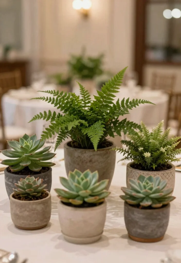 14 Indoor Wedding Decoration Ideas for Any Type of Venue 3. Potted Plants as Centerpieces 0