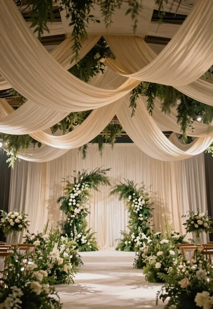 14 Indoor Wedding Decoration Ideas for Sustainable Eco Friendly Celebrations 6. Natural Fabric Draping 0