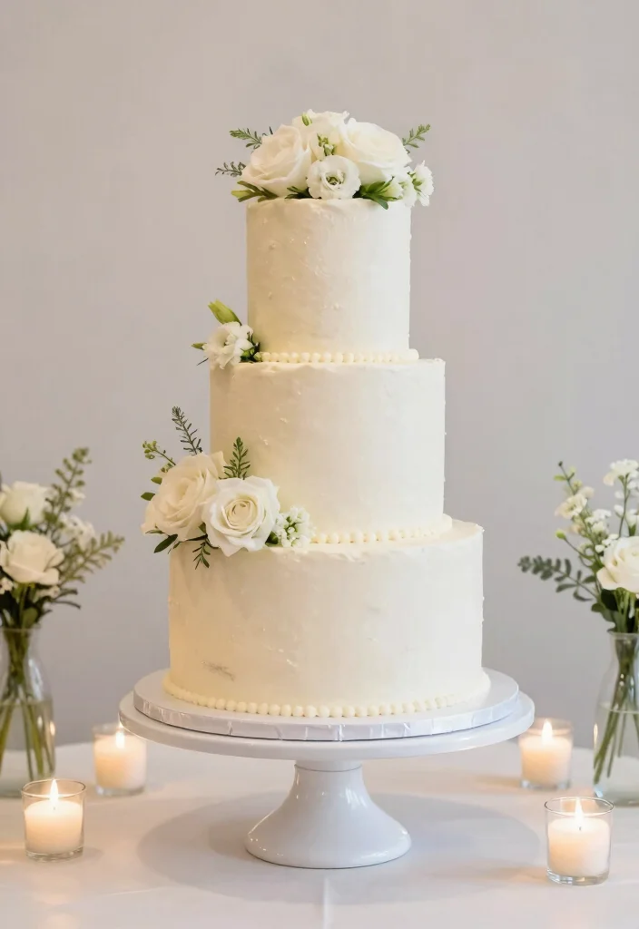 14 Simple Wedding Decoration Ideas That Look Clean and Elegant 12. Clean Cake Display 0