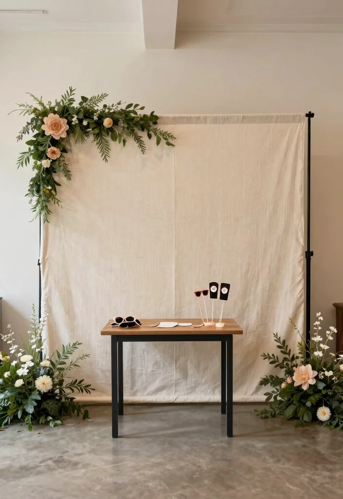 14 Simple Wedding Decoration Ideas That Look Clean and Elegant 6. Chic Photo Booth Backdrop 0