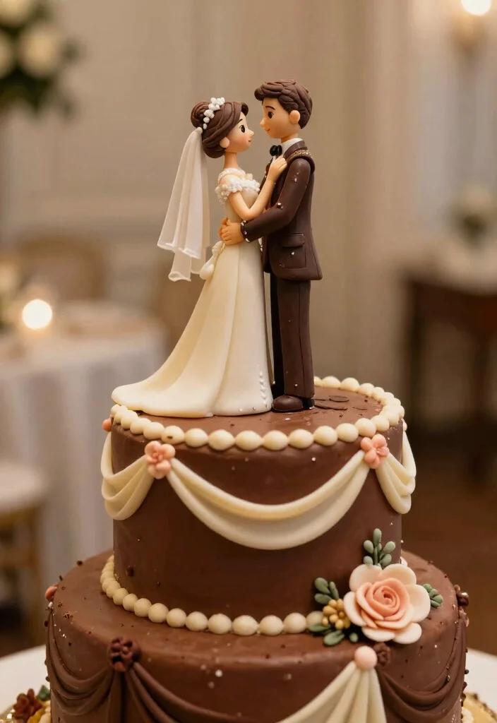 14 Trendy Wedding Cake Ideas Couples Are Loving Right Now 12. Chocolate Fondant Figures 0