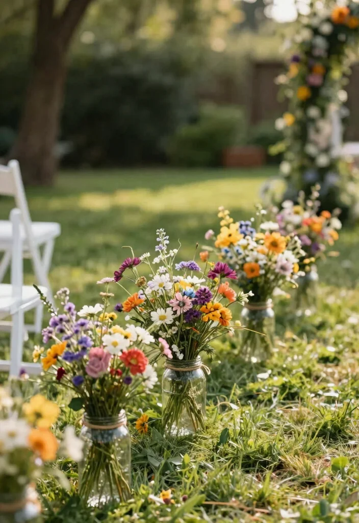 14 Wedding Aisle Decoration Ideas for a Romantic Ceremony Setup 40 14 Wedding Aisle Decoration Ideas for a Romantic Ceremony Setup 10. Recycled Glass Jars with Flowers 0