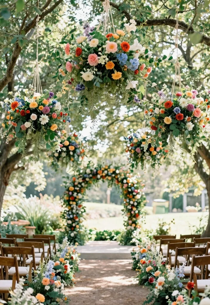 14 Wedding Aisle Decoration Ideas for a Romantic Ceremony Setup 51 14 Wedding Aisle Decoration Ideas for a Romantic Ceremony Setup 11. Hanging Floral Arrangements 0