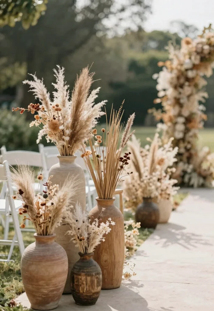 14 Wedding Aisle Decoration Ideas for a Romantic Ceremony Setup 27 14 Wedding Aisle Decoration Ideas for a Romantic Ceremony Setup 7. Dried Floral Arrangements 0