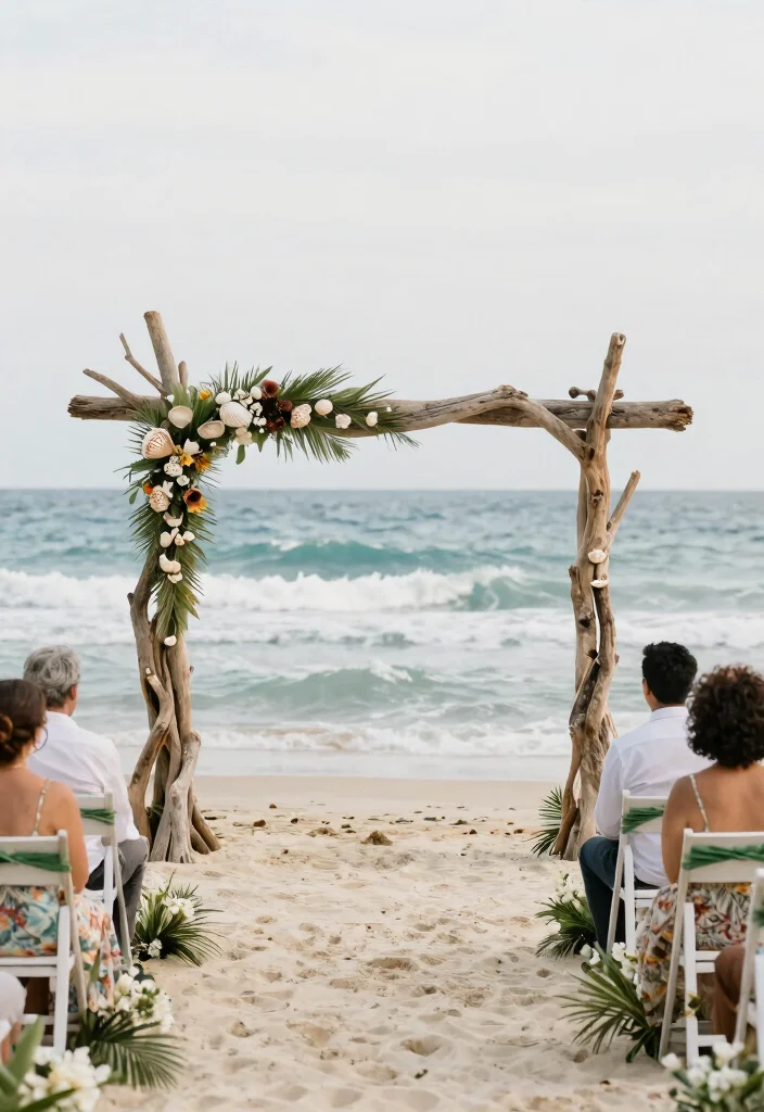 14 Wedding Backdrop Decoration Ideas for Beautiful Photo Moments 11. Beachy Driftwood Display 0