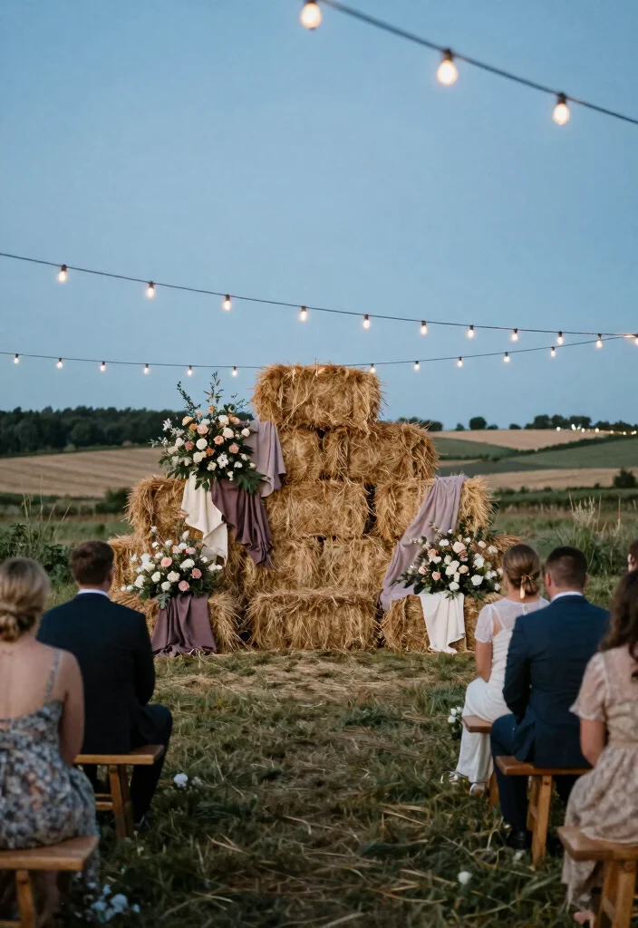 14 Wedding Backdrop Decoration Ideas for Beautiful Photo Moments 12. Hay Bale Decor 0