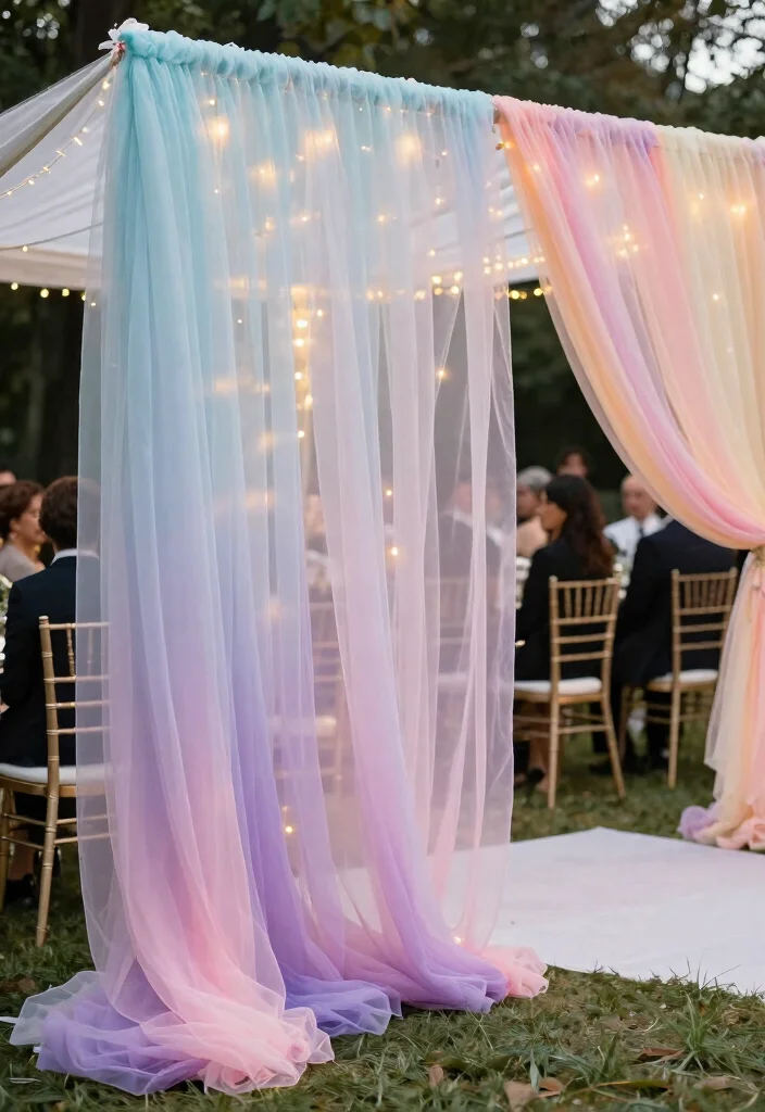 14 Wedding Backdrop Decoration Ideas for Beautiful Photo Moments 14. Ombre Draped Tulle 0