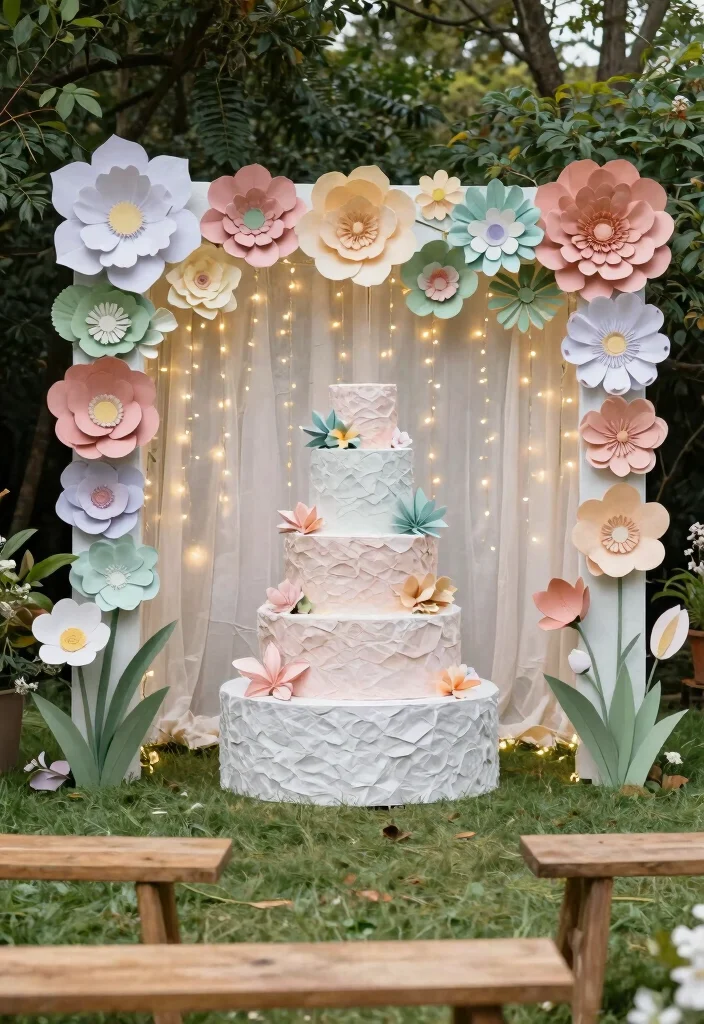 14 Wedding Backdrop Decoration Ideas for Beautiful Photo Moments 3. Recycled Paper Backdrop 0