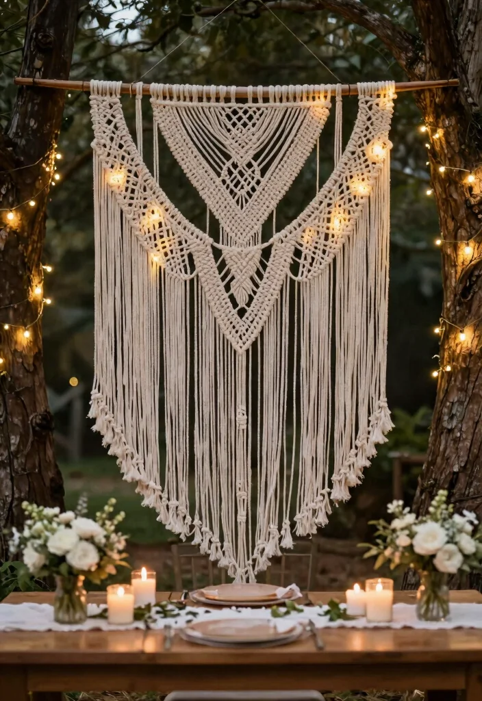 14 Wedding Backdrop Decoration Ideas for Beautiful Photo Moments 5. Macram Wall Hanging 0
