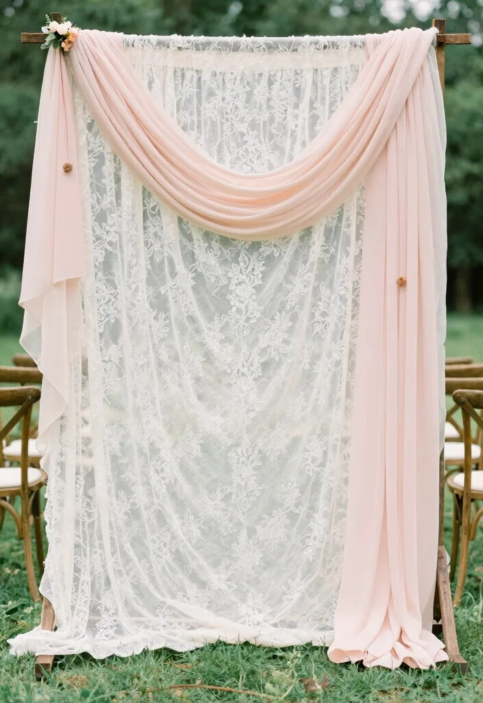 14 Wedding Backdrop Decoration Ideas for Beautiful Photo Moments 6. Vintage Fabric Backdrop 0
