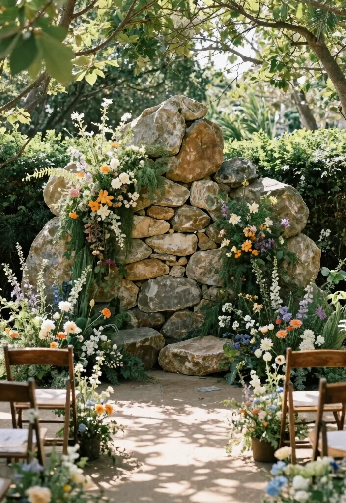 14 Wedding Backdrop Decoration Ideas for Beautiful Photo Moments 8. Natural Stone Backdrop 0