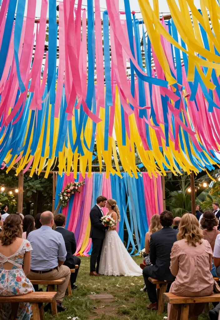 14 Wedding Backdrop Decoration Ideas for Beautiful Photo Moments 9. Fabric Streamers 0