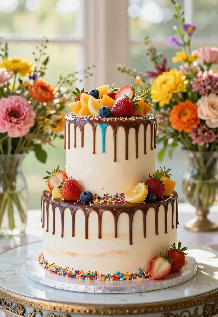 14 Wedding Cake Aesthetic Ideas That Look Beautiful and Trendy 3. Colorful Drip Cakes 0