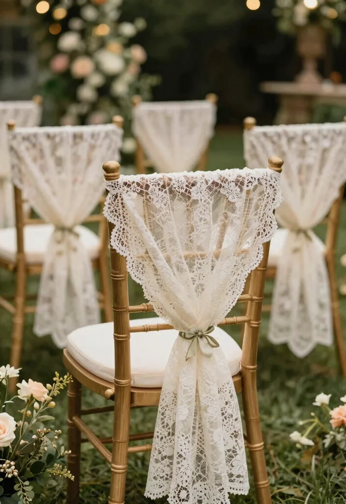 14 Wedding Chair Decoration Ideas That Elevate the Ceremony Look 47 14 Wedding Chair Decoration Ideas That Elevate the Ceremony Look 7. Vintage Lace Doilies 0