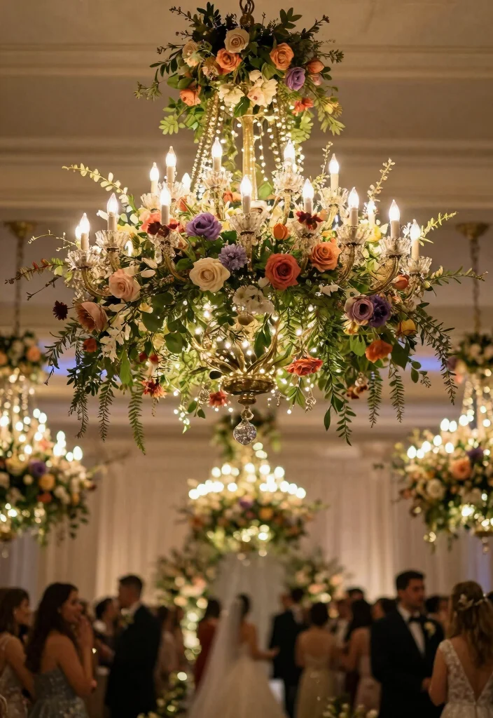 14 Wedding Flower Decoration Ideas for Any Wedding Theme 10. Floral Chandeliers 0
