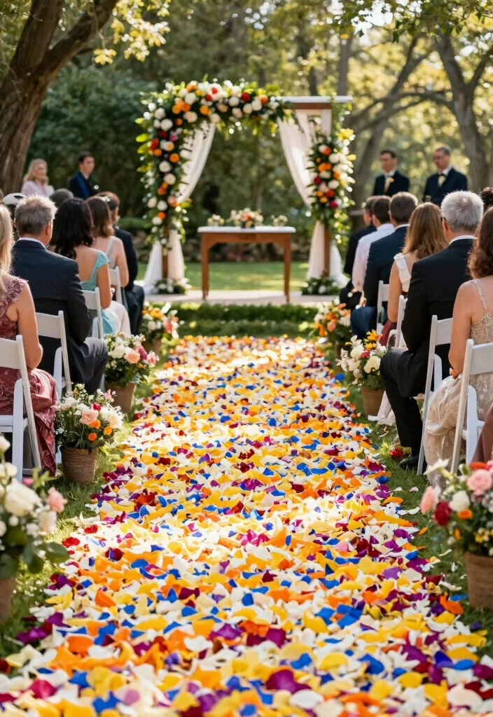 14 Wedding Flower Decoration Ideas for Any Wedding Theme 11. Flower Petal Aisles 0