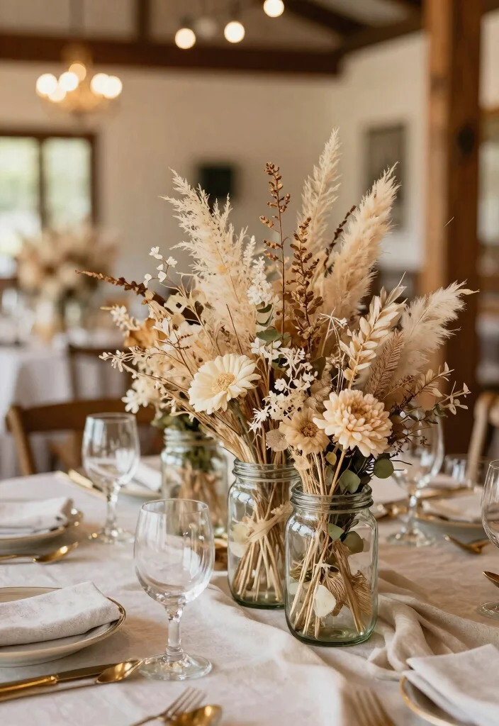 14 Wedding Flower Decoration Ideas for Any Wedding Theme 3. Dried Flower Arrangements 0