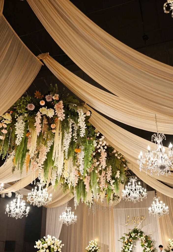 14 Wedding Hall Decoration Ideas That Feel Grand and Polished 52 14 Wedding Hall Decoration Ideas That Feel Grand and Polished 12. Dreamy Ceiling Installations 0