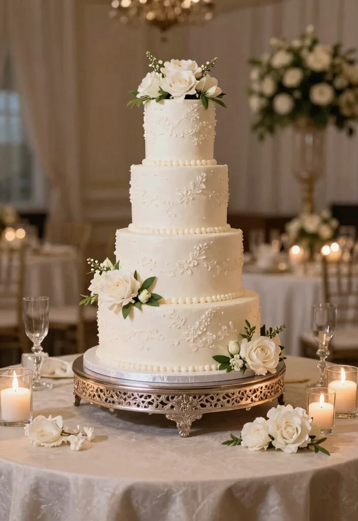 14 Wedding Hall Decoration Ideas That Feel Grand and Polished 64 14 Wedding Hall Decoration Ideas That Feel Grand and Polished 14. Elegant Cake Displays 0