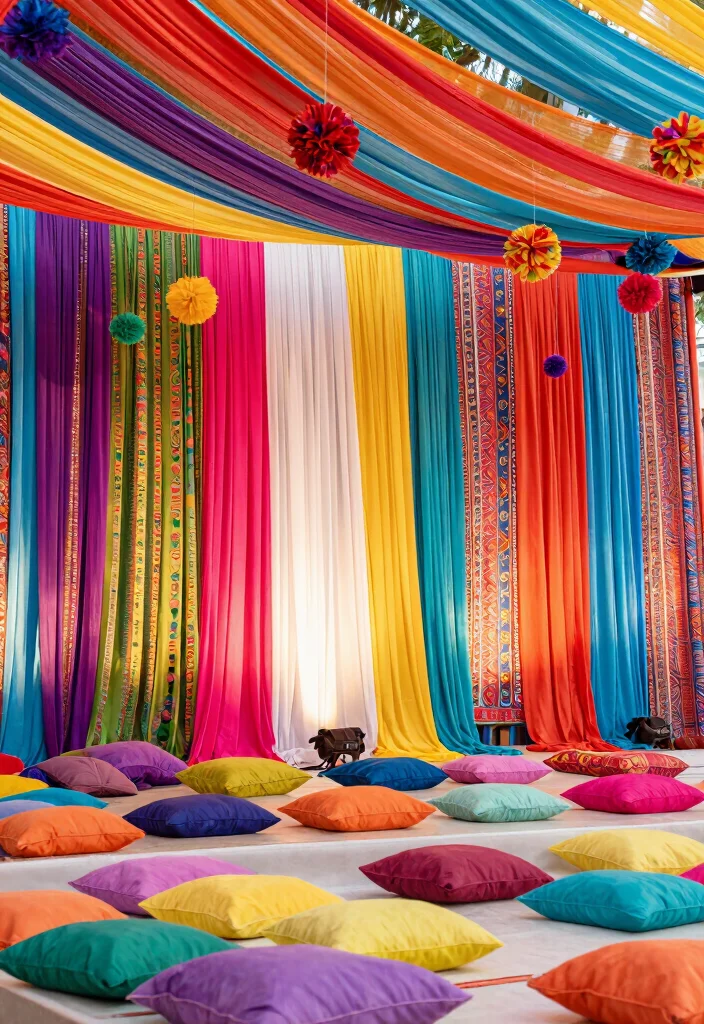 14 Wedding Stage Decoration Ideas That Create a Stunning Focal Point 10. Colorful Fabrics 0