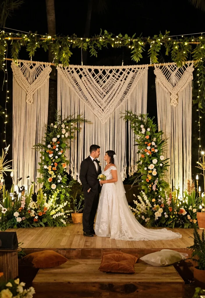 14 Wedding Stage Decoration Ideas That Create a Stunning Focal Point 2. Dreamy Macram Accents 0