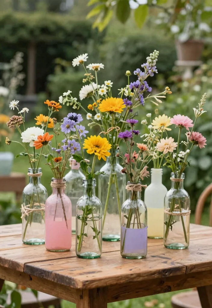16 DIY Wedding Decoration Ideas That Are Easy and Budget Friendly 1 16 DIY Wedding Decoration Ideas That Are Easy and Budget Friendly 1. Upcycled Bottles as Vases 0