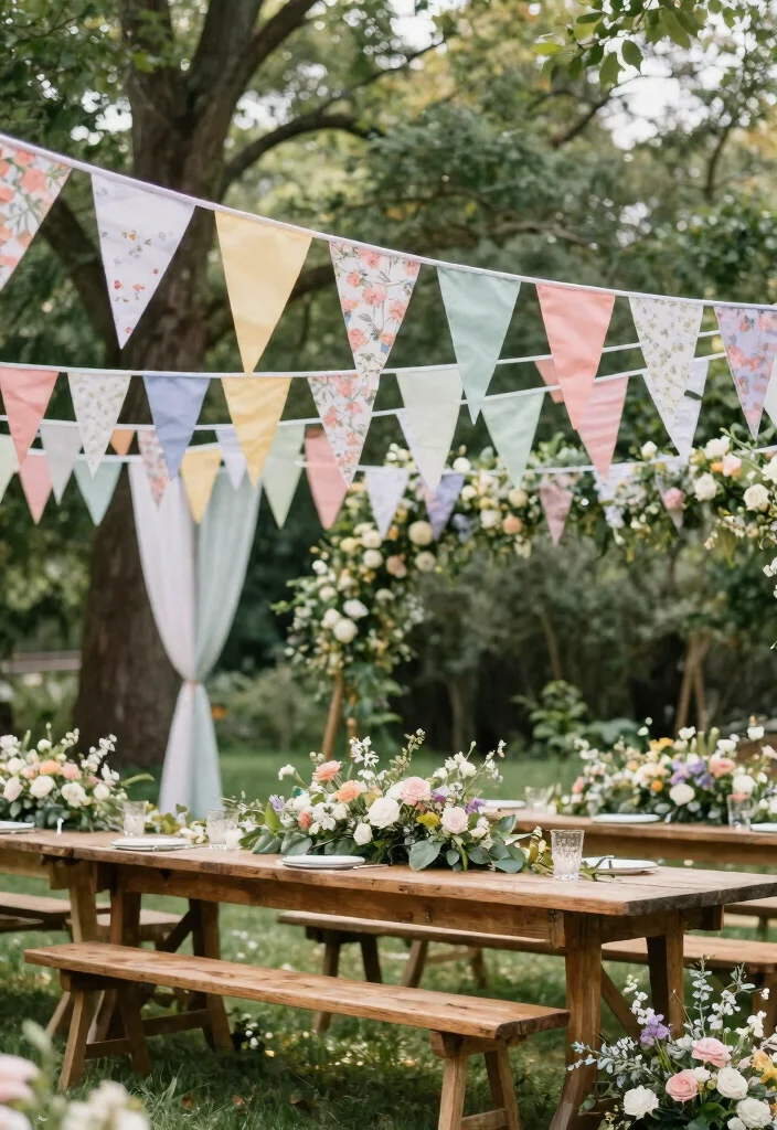 16 DIY Wedding Decoration Ideas That Are Easy and Budget Friendly 14 16 DIY Wedding Decoration Ideas That Are Easy and Budget Friendly 4. Reusable Fabric Bunting 0