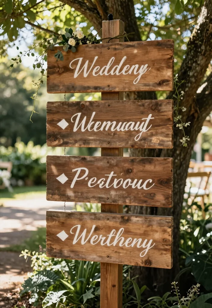 16 Outdoor Wedding Decoration Ideas That Feel Natural and Stylish 3. Rustic Wooden Signage 0