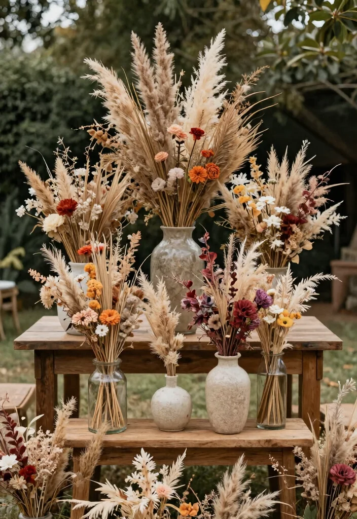 16 Outdoor Wedding Decoration Ideas That Feel Natural and Stylish 7. Dried Floral Arrangements 0