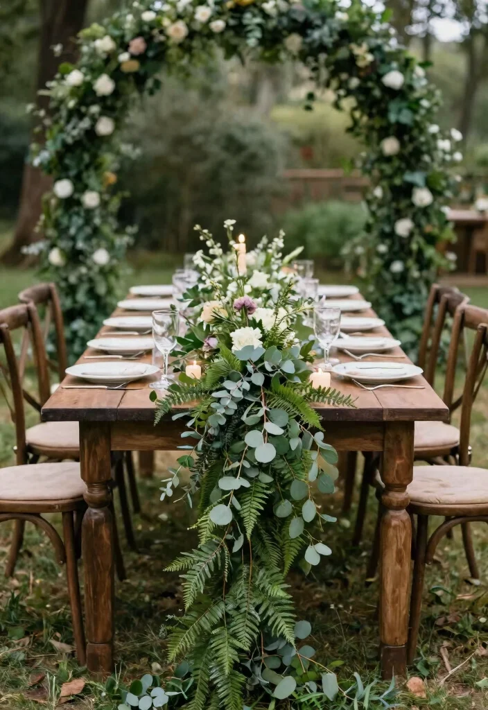 16 Outdoor Wedding Decoration Ideas for Natural and Open Venues 12. Foliage and Greenery Table Runners 0