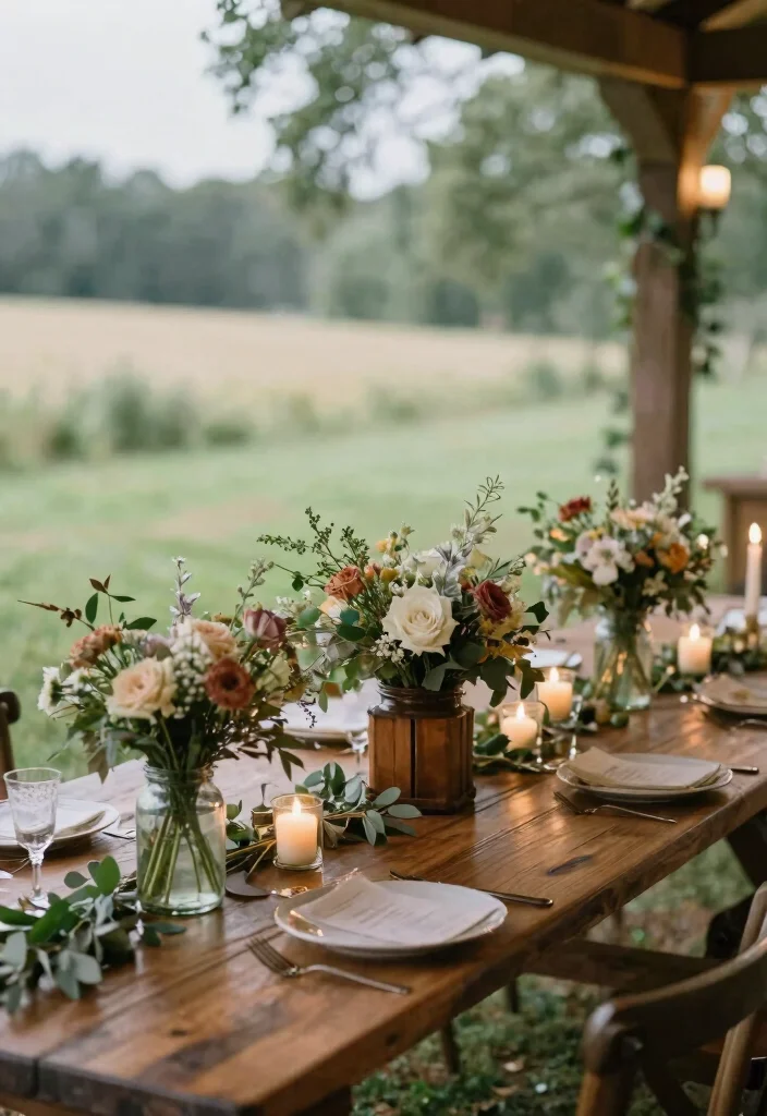 16 Outdoor Wedding Decoration Ideas for Natural and Open Venues 5. Farm Table Centerpieces 0