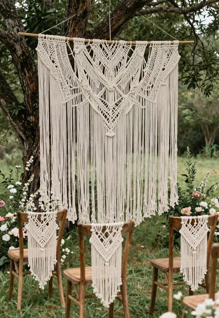 16 Outdoor Wedding Decoration Ideas for Natural and Open Venues 6. Boho Macram Details 0