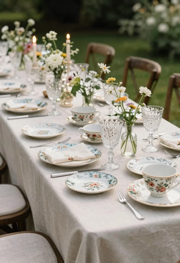 16 Outdoor Wedding Decoration Ideas for Natural and Open Venues 7. Vintage China and Tableware 0
