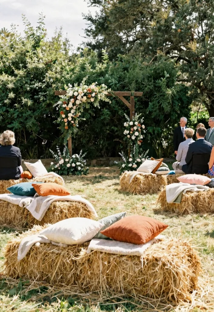 16 Outdoor Wedding Decoration Ideas for Natural and Open Venues 9. Charming Hay Bale Seating 0
