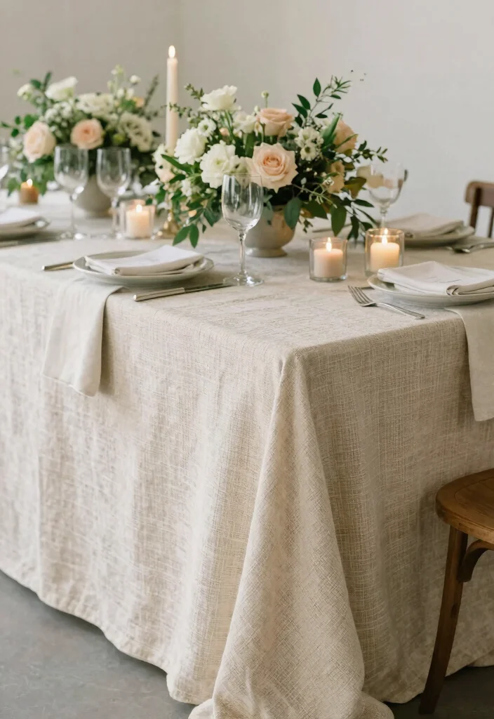 16 Table Decoration Ideas for Weddings That Work for Any Theme 14. Natural Fiber Tablecloths 0
