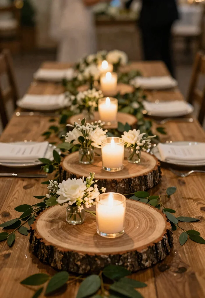 16 Table Decoration Ideas for Weddings That Work for Any Theme 15. Tree Slice Table Accents 0