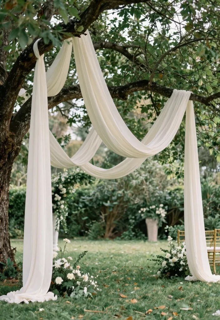 16 Wedding Ceremony Decoration Ideas for Every Wedding Style 5. Fabric Draping for an Elegant Touch 0