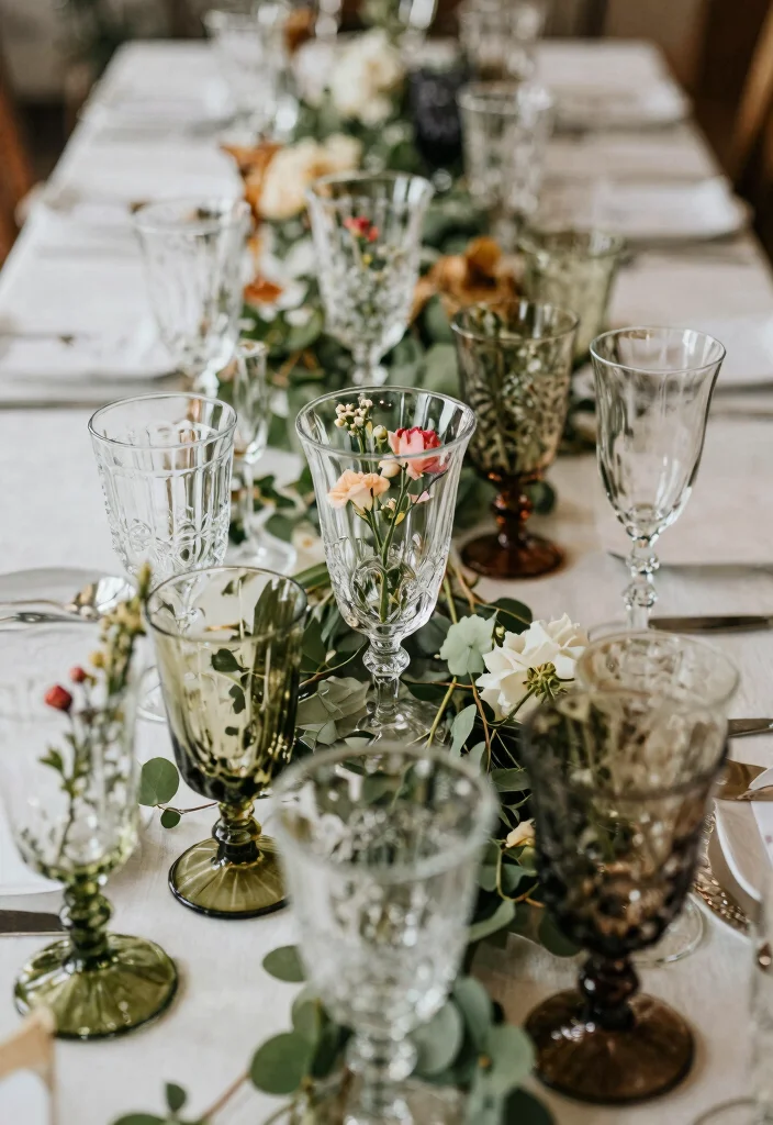 16 Wedding Reception Decoration Ideas Guests Will Truly Remember 9. Vintage Glassware 0