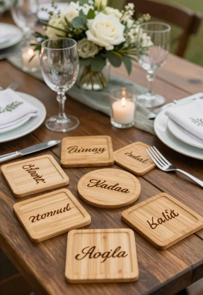 16 Wedding Table Decoration Ideas That Feel Elegant and Practical 12. Personalized Coasters 0