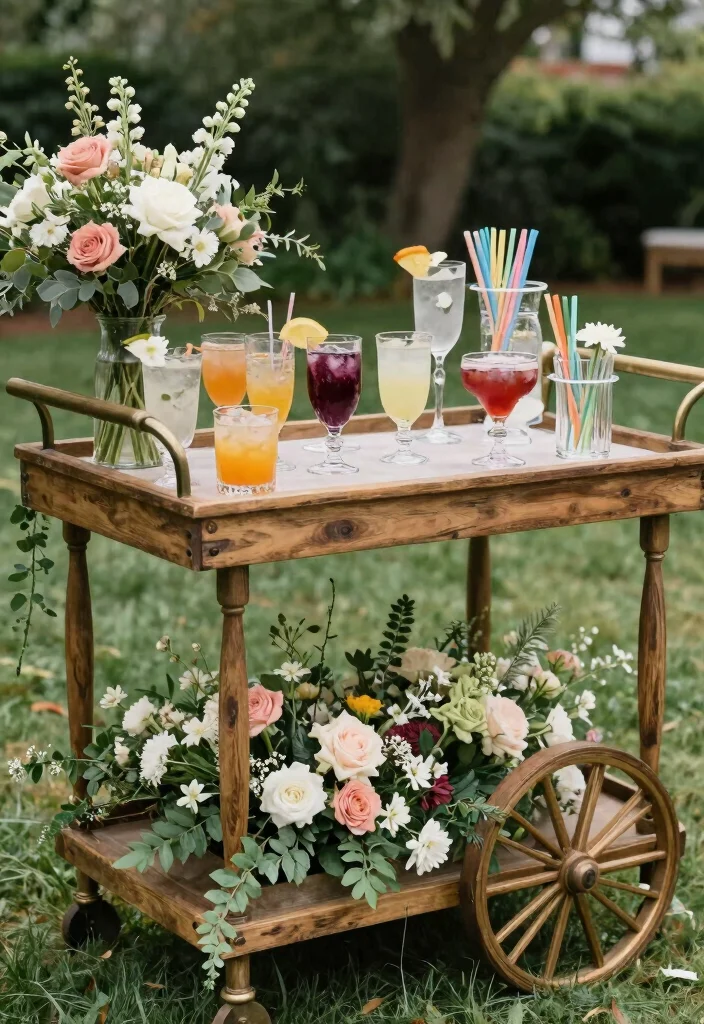 16 Wedding Venue Decoration Ideas That Set the Perfect Mood 12. Bar Cart with Signature Drinks 0