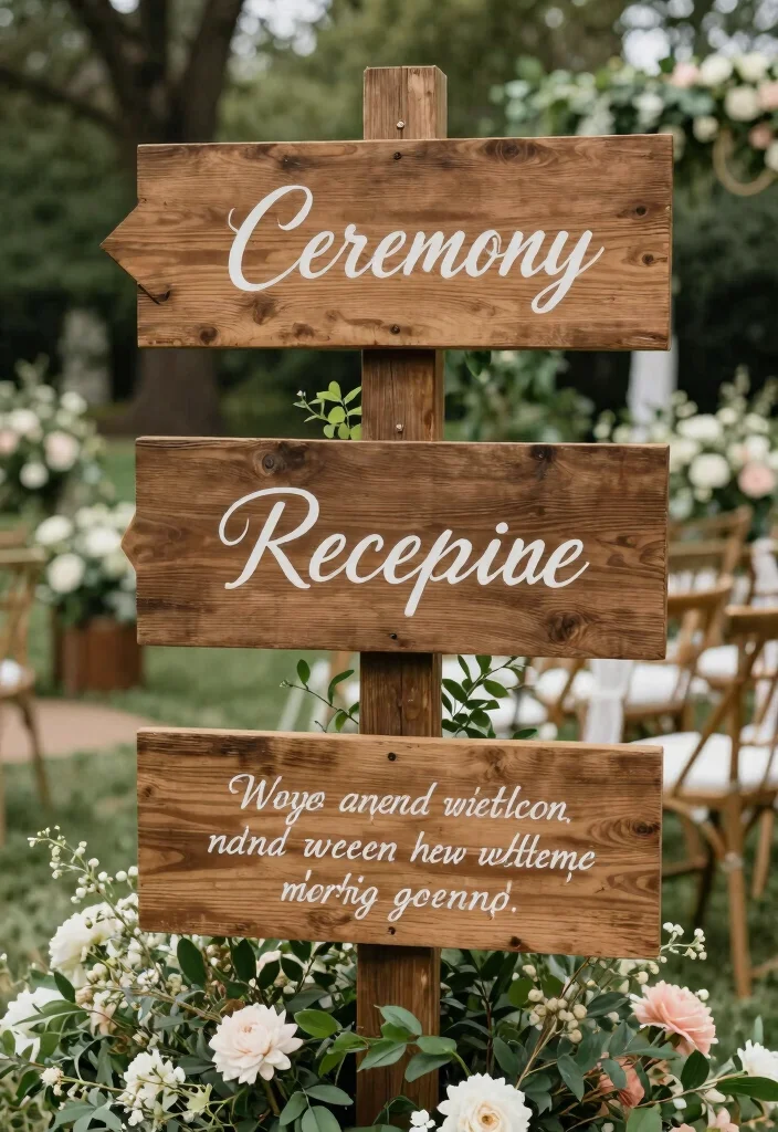 16 Wedding Venue Decoration Ideas That Set the Perfect Mood 3. Rustic Wooden Signs 0