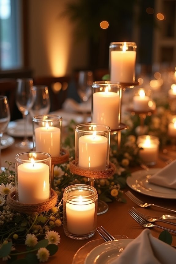 5 DIY Wedding Table Decorations You Can Do Yourself on a Budget 4 layered heights cohesive decor depth