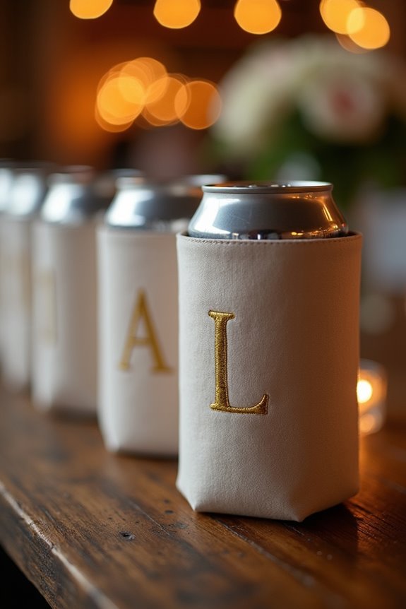 5 Best Can Koozie Wedding Favors Guests Will Actually Keep 3 monogrammed can koozies endure