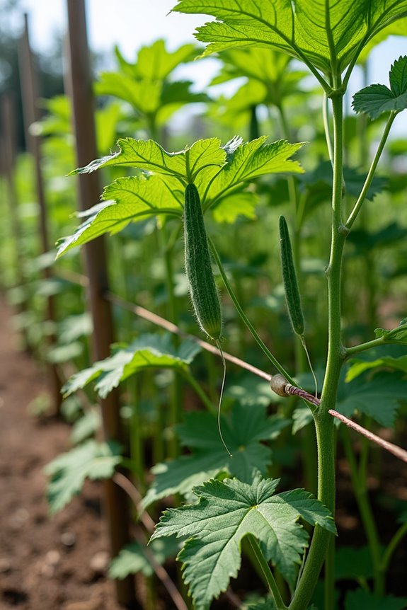okra height and staking guidance